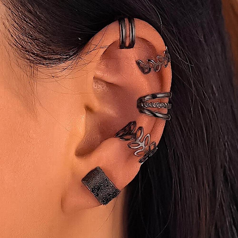 ⚜️[𝟯/$𝟭𝟴]⚜️5 Gun Color Floral Cuff Earrings Set NEW - Picture 4 of 11